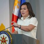 Vice President Sara Duterte addresses the media at the Office of the Vice President in Mandaluyong City on February 7, 2025, days after the House of Representatives approved her impeachment.