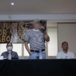 E-sabong whistleblower Julie "Dondon" Patidongan speaks before the families of the "missing sabungeros" during the “Justice for All Sabungeros” press conference at University Hotel in UP Diliman, Quezon City on July 14, 2025.