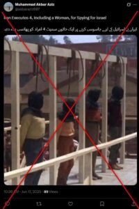 Hình ảnh bài đăng cho rằng đây là cảnh hành quyết tình báo viên Israel tại Iran - Ảnh: AFP