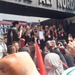 FREE PALESTINA: Tokoh advokat dan lintas agama mendeklarasikan dukungan untuk kemerdekaan Palestina pada aksi damai Lintas Advokat dan Lintas Agama Bela Palestina di Jalan Braga, Kota Bandung, Minggu (20/7/2025).