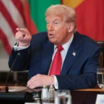 Ông Trump trong cuộc gặp với lãnh đạo các nước châu Phi hôm 9-7 - Ảnh: AFP