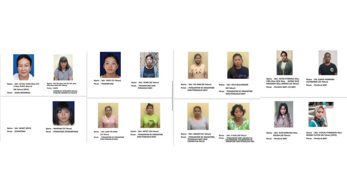 A series of suspects in a baby trafficking syndicate from Indonesia to Singapore.