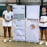 CHAMPIONS. Filipinos Tennielle Madis (left) and Stefi Marithe Aludo hold the girls' doubles trophies during the awarding ceremony of the J60 PHINMA-ITF Week 1 at the Manila Polo Club in Makati City on Sunday (July 20, 2025). The third-seeded Filipino duo stunned No. 2 Taiwanese pair Yuhan Chen and Yu-Ning Tsai, 6-2, 7-5, in the finals. (Contributed photo)
