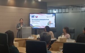 WOMEN ENTREPRENEURS. Trade Secretary Cristina Roque encourages women not to be disheartened by a lack of funds to succeed in their business during the ceremonial launch of the Women’s Enterprise Fund (WEF) at the DTI office in Makati City on Thursday (July 10, 2025). She said DTI and the Small Business Corporation have allotted PHP1 billion for the WEF to support women-owned enterprises. (PNA photo by Joann S. Villanueva)