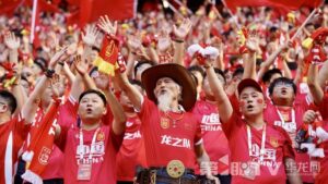 在重庆举办的世界杯预选赛上，球迷为中国队呐喊助威（资料图 ）。第1眼TV-华龙网记者 刘钊 摄