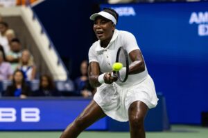 Aug 25, 2025; Venus Williams of the United States in action against Karolina Muchova of Czech Republic in the first round of the women’s singles at the US Open. (Photo: Mike Frey-Imagn Images/REUTERS)