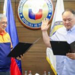 NEW CHIEF. Newly-appointed Office of Civil Defense (OCD) administrator, Undersecretary Harold Cabreros (left), takes his oath before Department of National Defense (DND) Secretary Gilberto Teodoro Jr. in Camp Aguinaldo, Quezon City on Tuesday (Aug. 26, 2025). Cabreros replaced OCD officer-in-charge and concurrent deputy administrator for administration, Assistant Secretary Bernardo Rafaelito Alejandro IV. (Photo courtesy of DND)