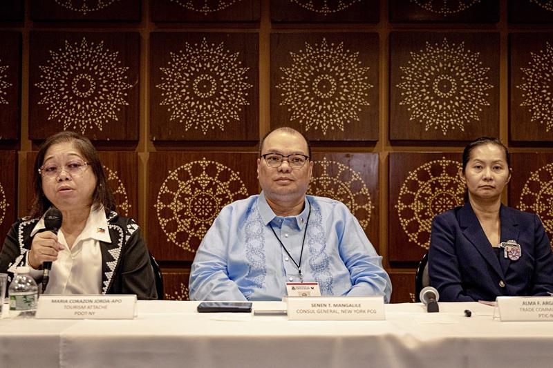 Officials from the Philippine Consulate in New York, led by Consul General Senen T. Mangalile (center), addressed the media on border entry issues and provided guidance for undocumented Filipinos in the U.S. Photo by Dave LLavanes Jr.