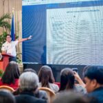 President Ferdinand Marcos Jr. shows a list of flood control projects during a press briefing on Monday, August 11, 2025. PCO