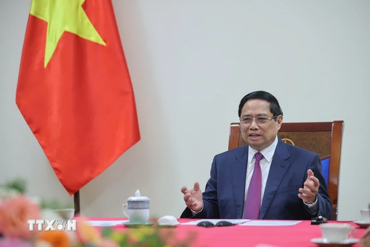 Thủ tướng Phạm Minh Chính điện đàm với Thủ tướng Campuchia Hun Manet - Ảnh: TTXVN