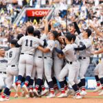 ３年ぶり２１度目の優勝を喜ぶ横浜ナイン＝７月２７日、横浜