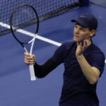 Sep 3, 2025; Jannik Sinner (ITA) reacts after defeating Lorenzo Musetti (ITA) (not pictured) on day eleven of the 2025 US Open tennis championships. (Mike Frey-Imagn Images/REUTERS)