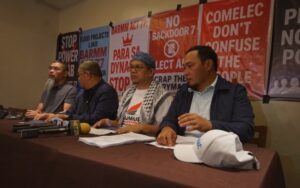 PETITION. Petitioners face reporters after filing a suit challenging Bangsamoro Autonomy Act No. 77 before the Supreme Court in Manila on Monday (Sept. 1, 2025). They said the law redistricting districts in Bangsamoro Region was passed without proper consultation, violated existing laws and disrupted the electoral process. (PNA photo by Ben Pulta)