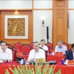 Tổng Bí thư Tô Lâm chủ trì cuộc làm việc của Bộ Chính trị với Ban Thường vụ Đảng ủy Mặt trận Tổ quốc, các đoàn thể Trung ương. Ảnh: Thống Nhất/TTXVN