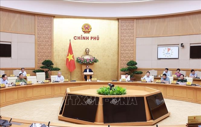Thủ tướng Phạm Minh Chính chủ trì Phiên họp Chính phủ chuyên đề về xây dựng pháp luật tháng 8 năm 2025. Ảnh: Dương Giang/TTXVN