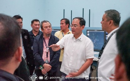 INSPECTION. Acting Transportation Secretary Giovanni Lopez (middle) led an inspection of the Air Traffic Management Center (ATMC) of the Civil Aviation Authority of the Philippines (CAAP) on Wednesday (Oct. 22, 2025). Lopez said the inspection aims to avoid a repeat of the 2023 New Year's air traffic management system glitch that disrupted several flights and affected thousands of passengers. (Photo courtesy of DOTr)