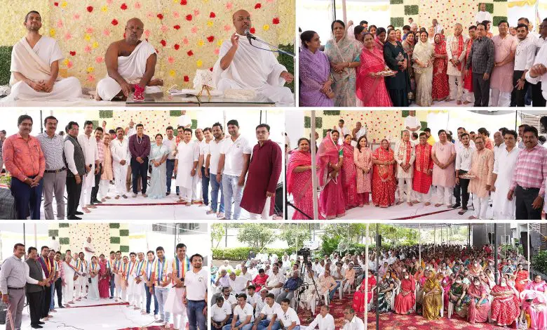 कवाड़ीगुड़ा स्थित नेकलेस प्राइड में नेकलेस प्राइड जैन संघ और लाभार्थी विजय राज, गौतम चंद, महावीर चंद, जम्बू कुमार अलीजार परिवार द्वारा आयोजित प्रवचन कार्यक्रम को संबोधित करते राष्ट्र संत श्री चंद्रप्रभजी। साथ में डॉ. शांतिप्रिय सागरजी, लाभार्थी परिवार एवं पदाधिकारीगण।