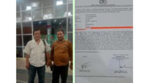 Kolase foto wartawan korban penganiayaan preman diduga suruhan PT UG dan surat tanda bukti laporan korban ke Polsek Patumbak.