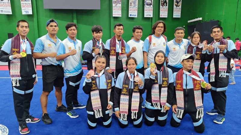 Tim Sanda Wushu yang sukses mempersembahkan 3 medali emas sekaligus mengangkat posisi Sumut menjadi peringkat 7 klasemen akhir perolehan medali pada PON Bela Diri Kudus.