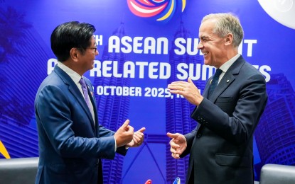 STRONG TIES. President Ferdinand R. Marcos Jr. (left) and Canadian Prime Minister Mark Carney meet on the sidelines of the 47th ASEAN Summit and Related Meetings in Kuala Lumpur, Malaysia on Sunday (Oct. 26, 2025). Both leaders agreed to launch negotiations for a free trade agreement, which they aim to complete by 2026. (Photo courtesy of PCO)