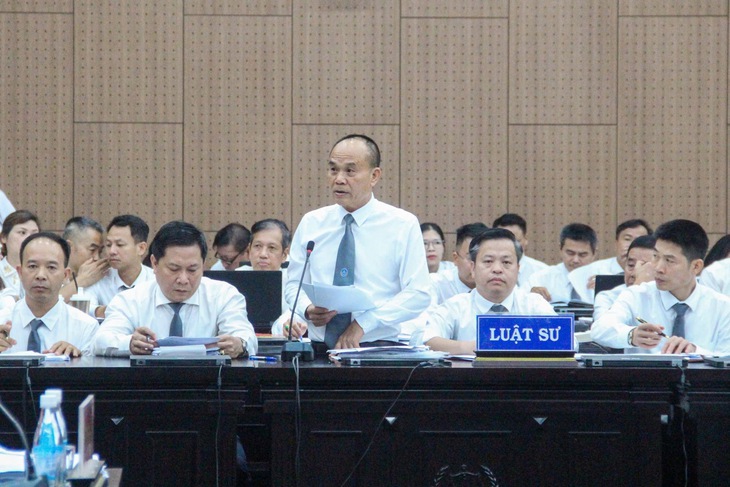 Luật sư Bùi Đình Ứng bào chữa tại tòa - Ảnh: GIANG LONG