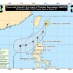 Tropical Cyclone Wind Signal (TCWS) No. 1 is hoisted over three areas as Tropical Depression Salome is expected to pass close or make landfall over Batanes and may also pass close over Babuyan Islands and Ilocos Norte, state weather bureau PAGASA said Wednesday.