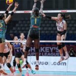 IN YOUR FACE. National University's Vange Alinsug (right) scores against Far Eastern University's Clarisse Loresco (10) in the Shakey’s Super League Unity Cup at Ninoy Aquino Stadium in Manila on Sunday (Oct. 26, 2025). The Lady Bulldogs won, 25-20, 27-25, 25-21, to earn the first finals berth. (SSL photo)