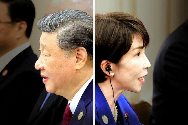 Prime Minister Sanae Takaichi (right) and Chinese President Xi Jinping