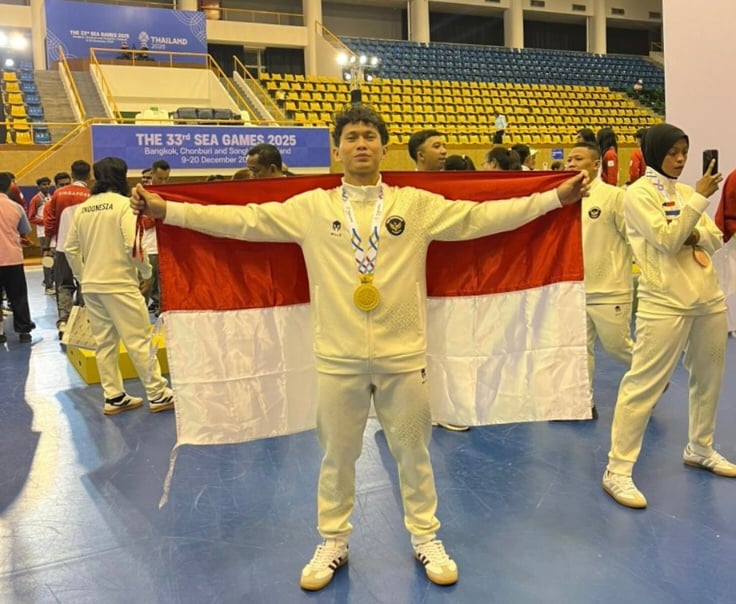 Die indonesische Hallenhockey-Mannschaft feiert ihren Goldmedaillengewinn