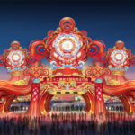 “华结映门”灯组（正面）设计图。 自贡灯会组委会供图