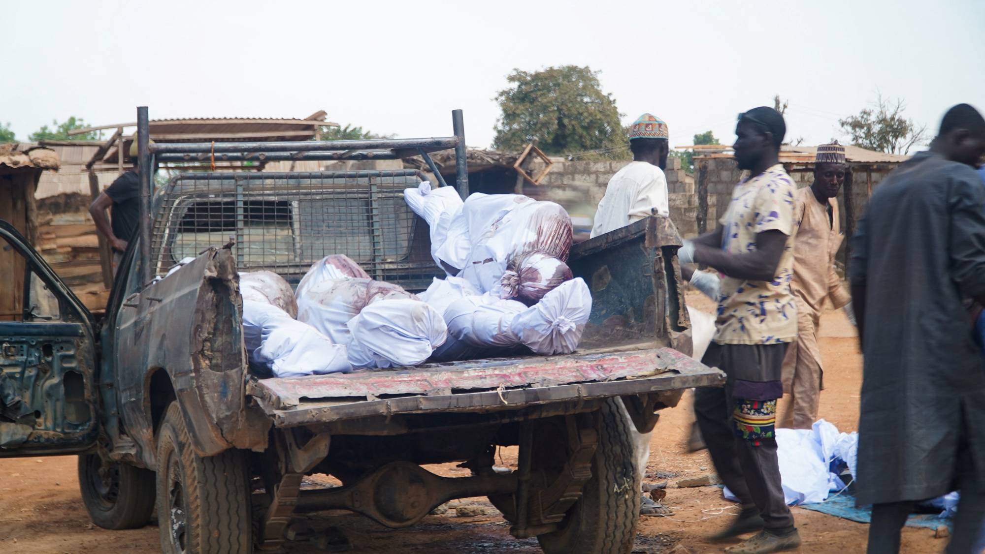 Transporting the bodies of victims of the terrorist attack