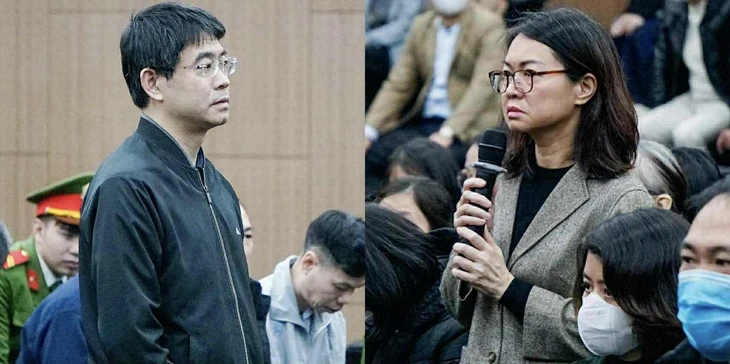 Vợ chồng cựu Cục trưởng Cục An toàn thực phẩm Trần Việt Nga tại phiên tòa - Ảnh: GIANG LONG