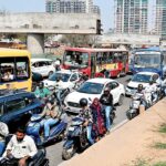 Traffic chaos at the Karnavati Club junction due to flyover construction
