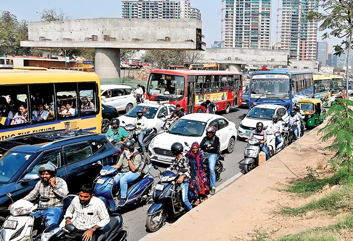 Traffic chaos at the Karnavati Club junction due to flyover construction