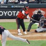 Munetaka Murakami of the Chicago White Sox hits a home run against the Washington Nationals at Rate Field in Chicago, April 24, 2026. (Kyodo)
