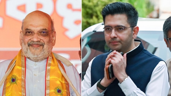 Home minister Amit Shah’s Moga rally set the stage for Raghav Chadha-led AAP exodus (File photos/ANI)