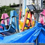 点検中の従業員が挟まれる事故が起きた遊具=2026年4月22日午前9時12分、東京都文京区後楽1丁目、堅島敢太郎撮影