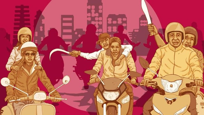 Foto: Ilustrasi Geng Motor. (ILUSTRATOR: FUAD HASIM/DETIKCOM)