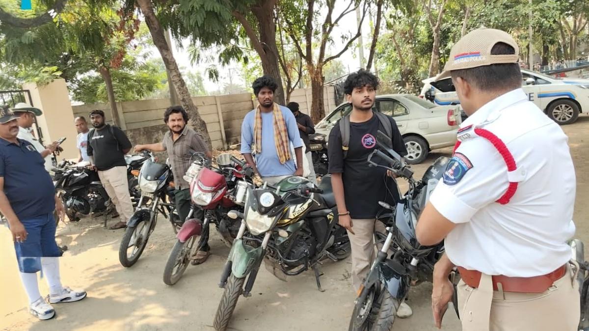 The Cyberabad traffic police collected fines amounting to ₹80,600 from the violators. | Photo Credit: Special arrangement