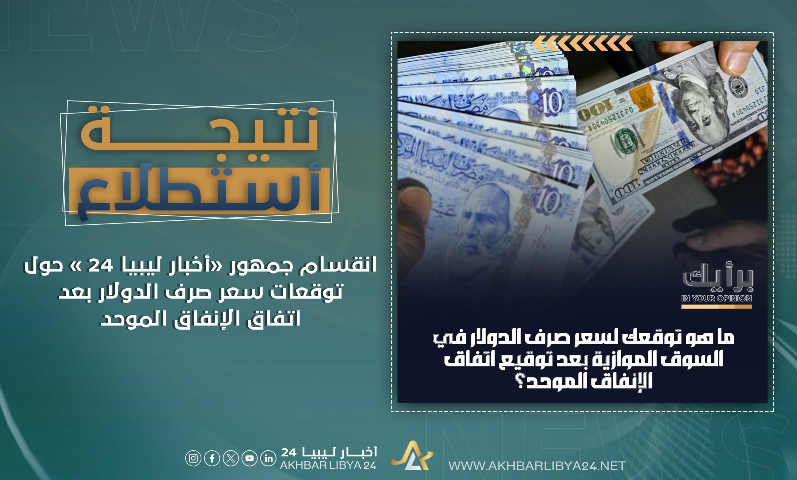 انقسام جمهور «أخبار ليبيا 24 » حول توقعات سعر صرف الدولار بعد اتفاق الإنفاق الموحد