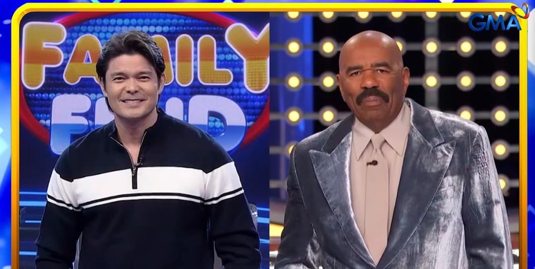 Dingdong Dantes and Steve Harvey connect via video call as ‘Family Feud PH’ celebrates 4th anniversary.