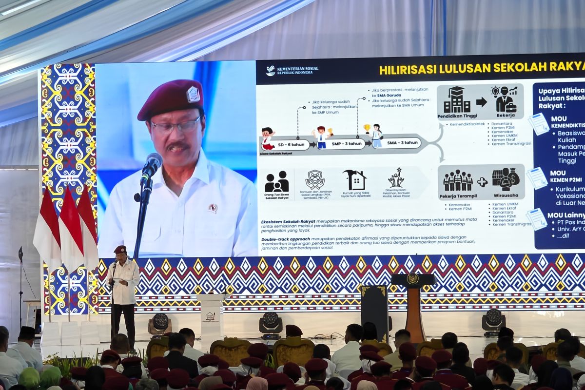 Screenshot - Social Affairs Minister Saifullah Yusuf delivers remarks on the Integrated Sekolah Rakyat program launched at the South Kalimantan Center for Social Welfare Education and Training in Banjarbaru, on Monday, January 12, 2026. /ANTARA/Prasetyo.