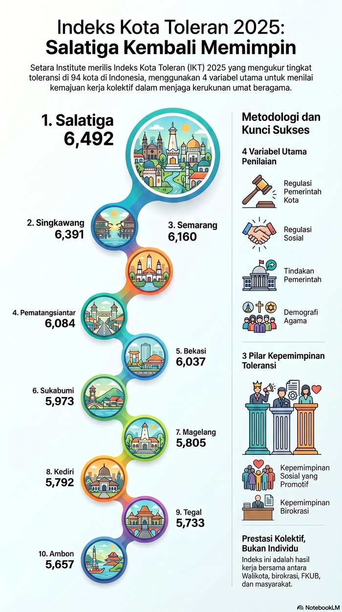 Infografis Indeks Kota Toleran 2025. (Foto: Visual infografis diolah menggunakan NotebookLM)