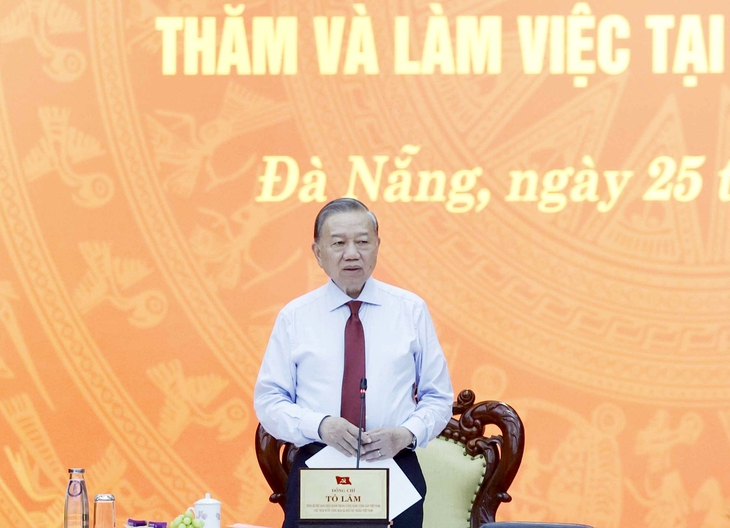Tổng Bí thư, Chủ tịch nước Tô Lâm phát biểu tại buổi làm việc với Ban Thường vụ Thành ủy Đà Nẵng - Ảnh: TTXVN