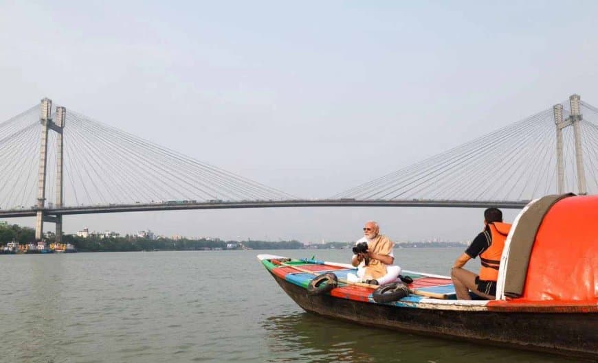 Prime Minister Narendra Modi enjoyed a boat ride in Hooghly, West Bengal, and shared captivating photos.