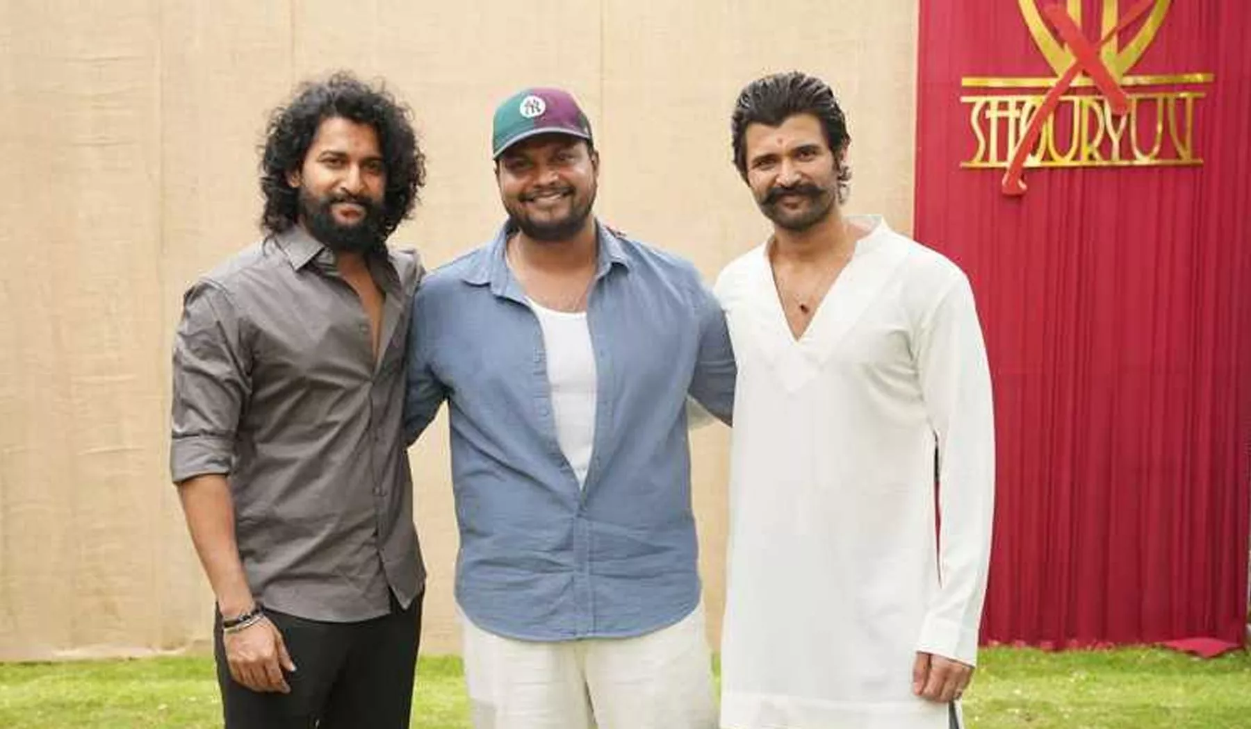 Vijay Deverakonda and Nani with director Shouryuv at the film launch ceremony
