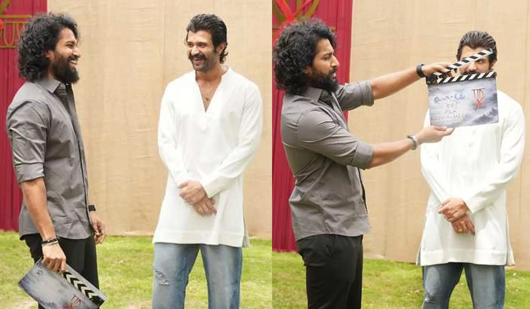 Vijay Deverakonda launched his new film with director Shouryuv, with Nani as chief guest who clapped to start the film.