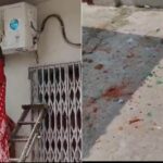 এসি ভাঙছেন বিক্ষুব্ধ মহিলা (বাঁ দিকে)। জানলার কাচ ভেঙে ছড়িয়ে রয়েছে (ডান দিকে)।