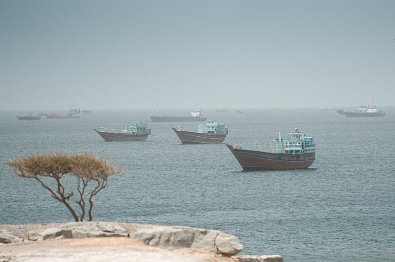Vessels sail through the Strait of Hormuz, Musandam, Oman, May 20, 2026. REUTERS/Stringer