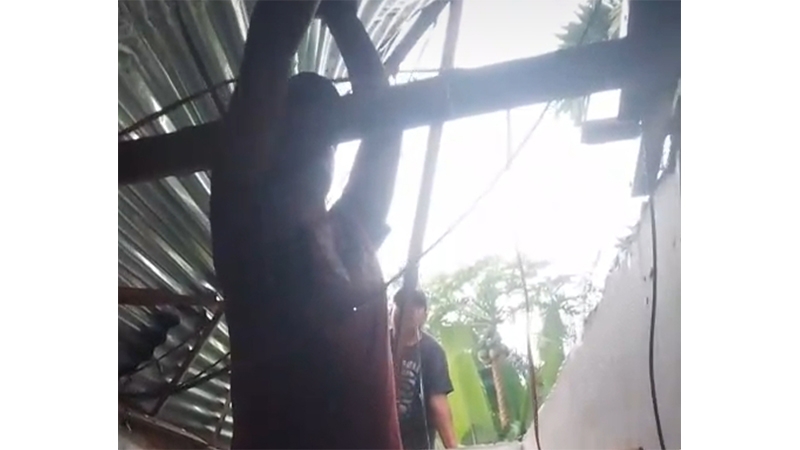 Rumah milik Jumini di Desa Buluh Duri, Kecamatan Sipispis, Sergai mengalami kerusakan akibat diterjang angin puting beliung. (istimewa)